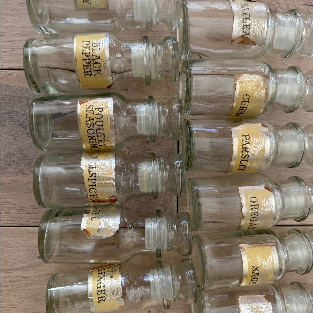 Unique Vintage Glass Spice Jars with Gold Labels - Picture 2 of 5